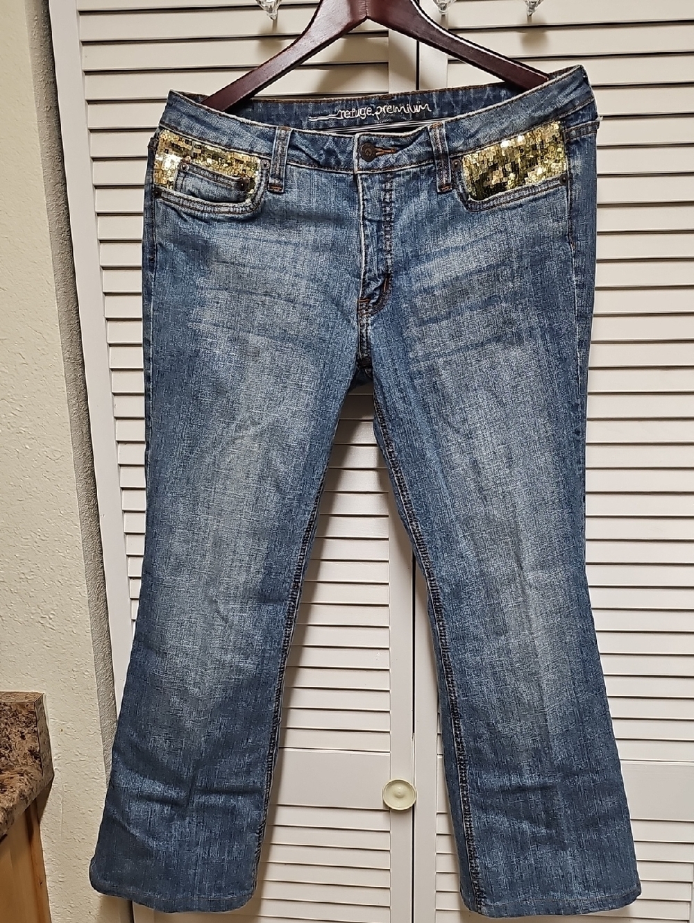 EUC Vintage Refuge Premium Gold Sequined Ankle Jeans Sz 13
